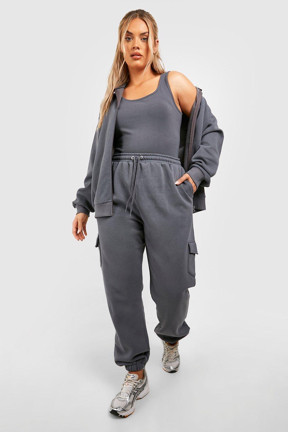 Womens Plus Cargo 3 Piece Tracksuit - Grey - 26, Grey