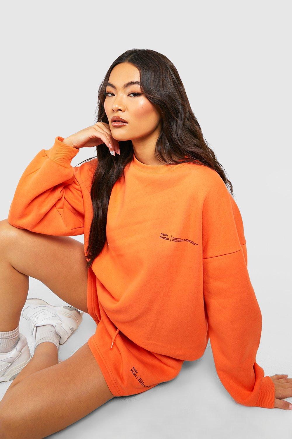 Womens Dsgn Studio Text Print Sweatshirt Short Tracksuit - Orange - M, Orange