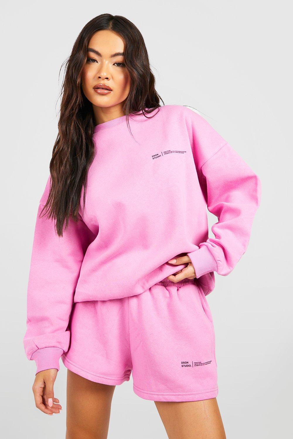 Womens Dsgn Studio Text Print Sweatshirt Short Tracksuit - Pink - Xs, Pink