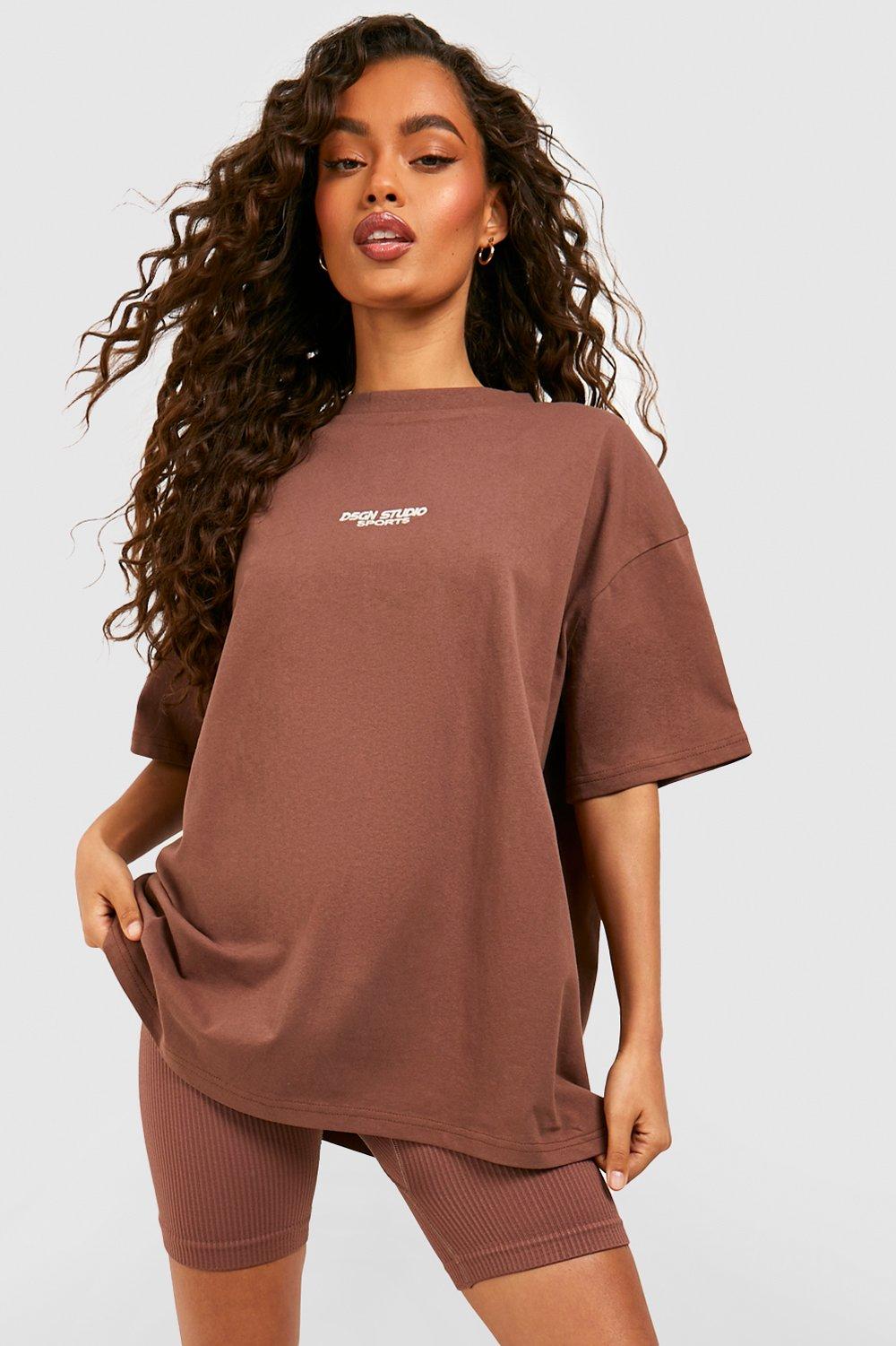 Image of T-shirt oversize con ricamo Dsgn Studio Sports, Brown