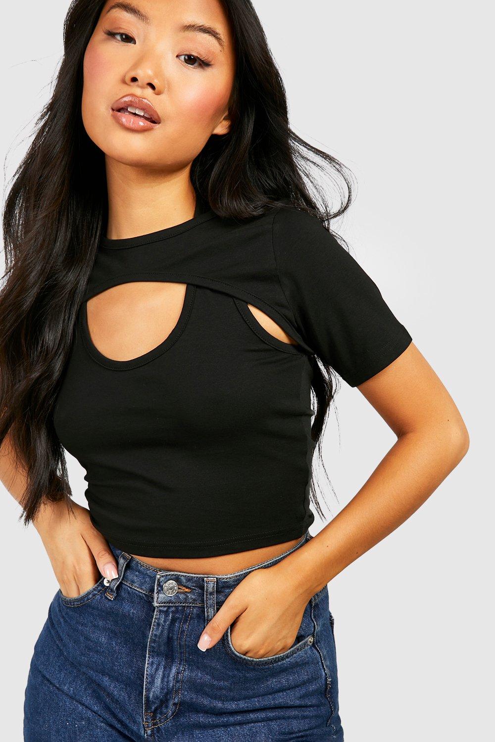 Boohoo Petite Crop Top Met Laagjes En Halter Neck, Black