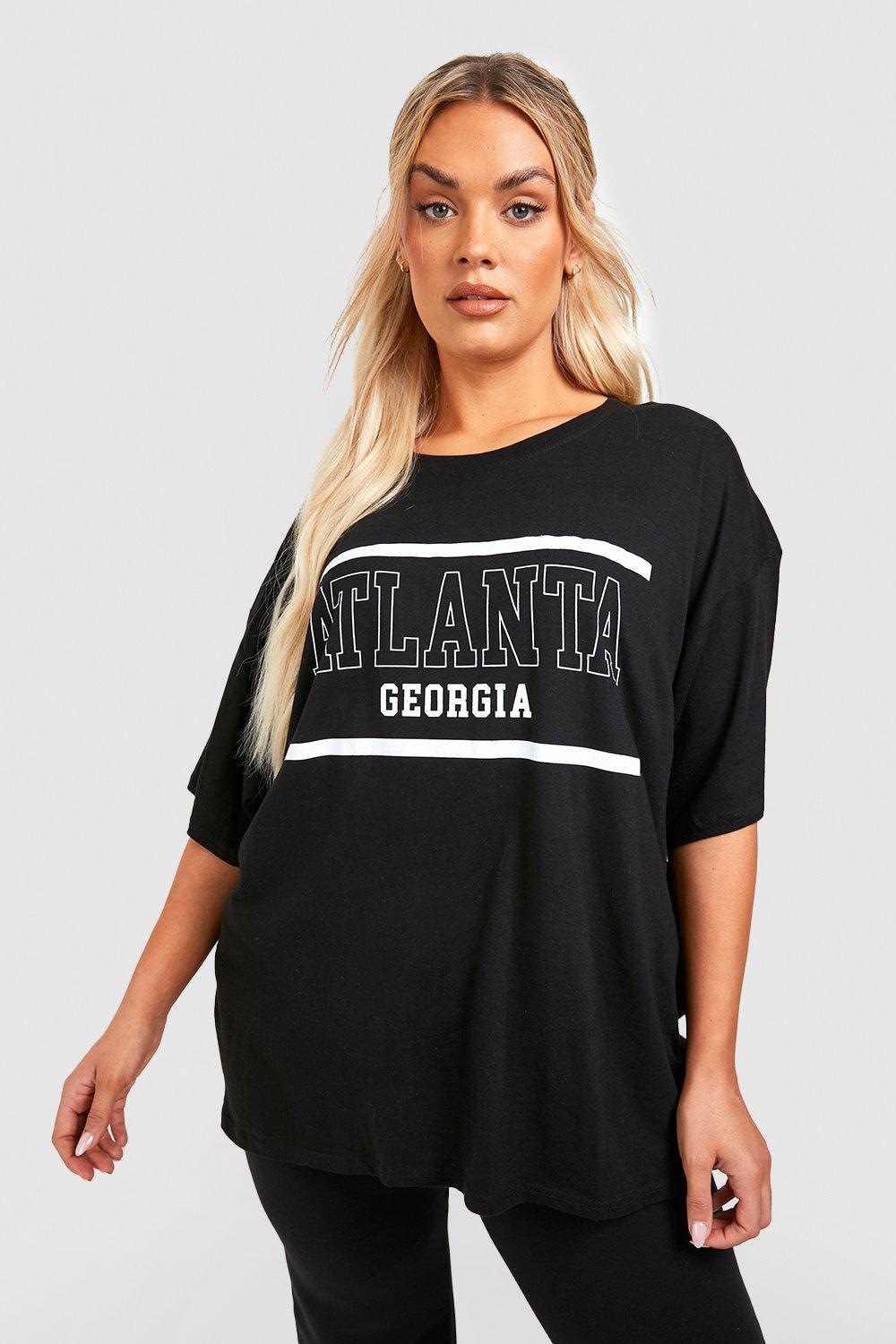 Image of T-shirt Plus Size oversize con scritta Atlanta, Nero