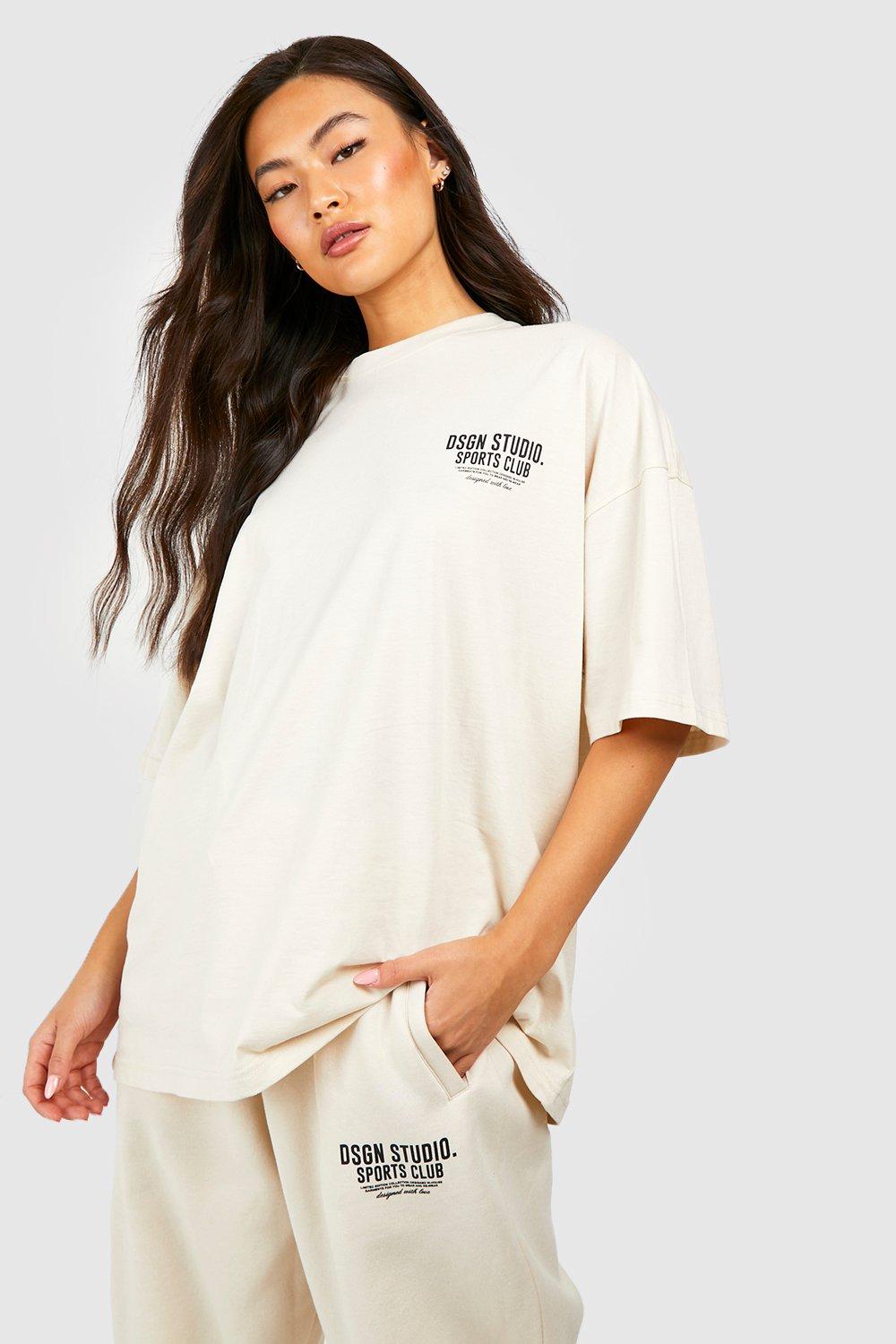 Image of T-shirt oversize con slogan Dsgn Studio Sports Club, Cream