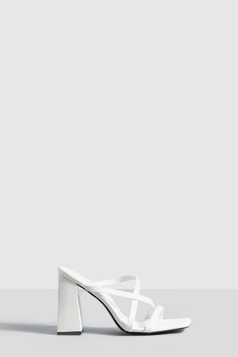 Image of Sandali Mules a calzata ampia a punta quadrata con tacco a blocco, Bianco