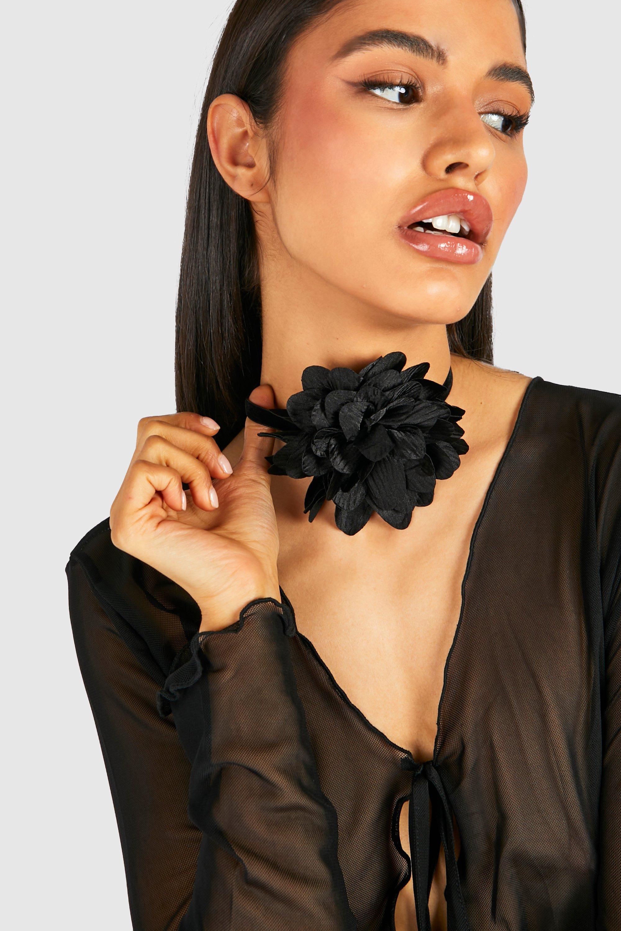 Womens Black Rose Velvet Corsage Choker Necklace - One Size, Black