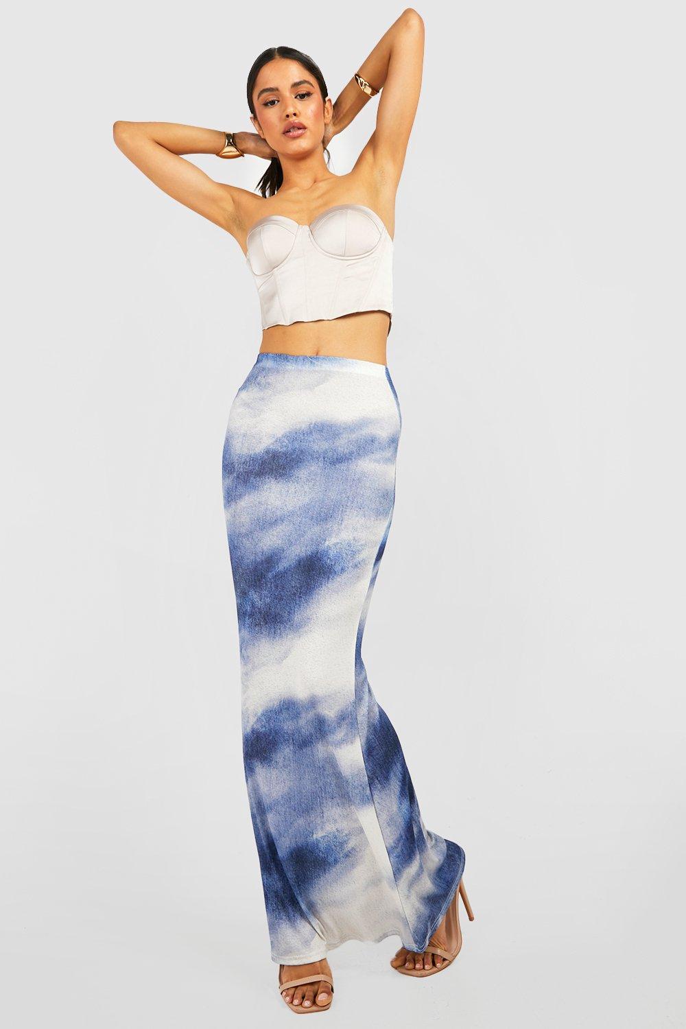 Boohoo Gedrapeerde Tie Dye Maxi Slip Skirt, Blue