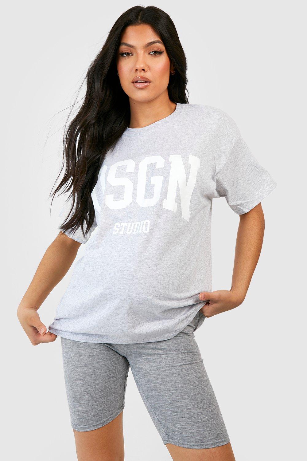 womens maternity dsgn studio t-shirt & cycling short set - grey - 8, grey