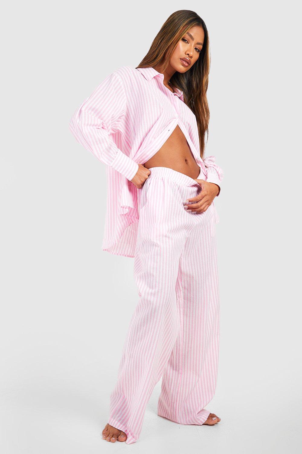 Image of Pantaloni pigiama in cotone a righe verticali, Pink