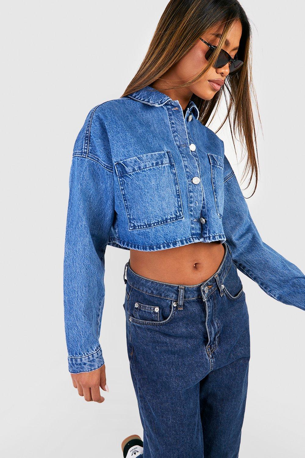 Buckle Strap Detail Structured Cropped Corset Top In Washed Blue Denim