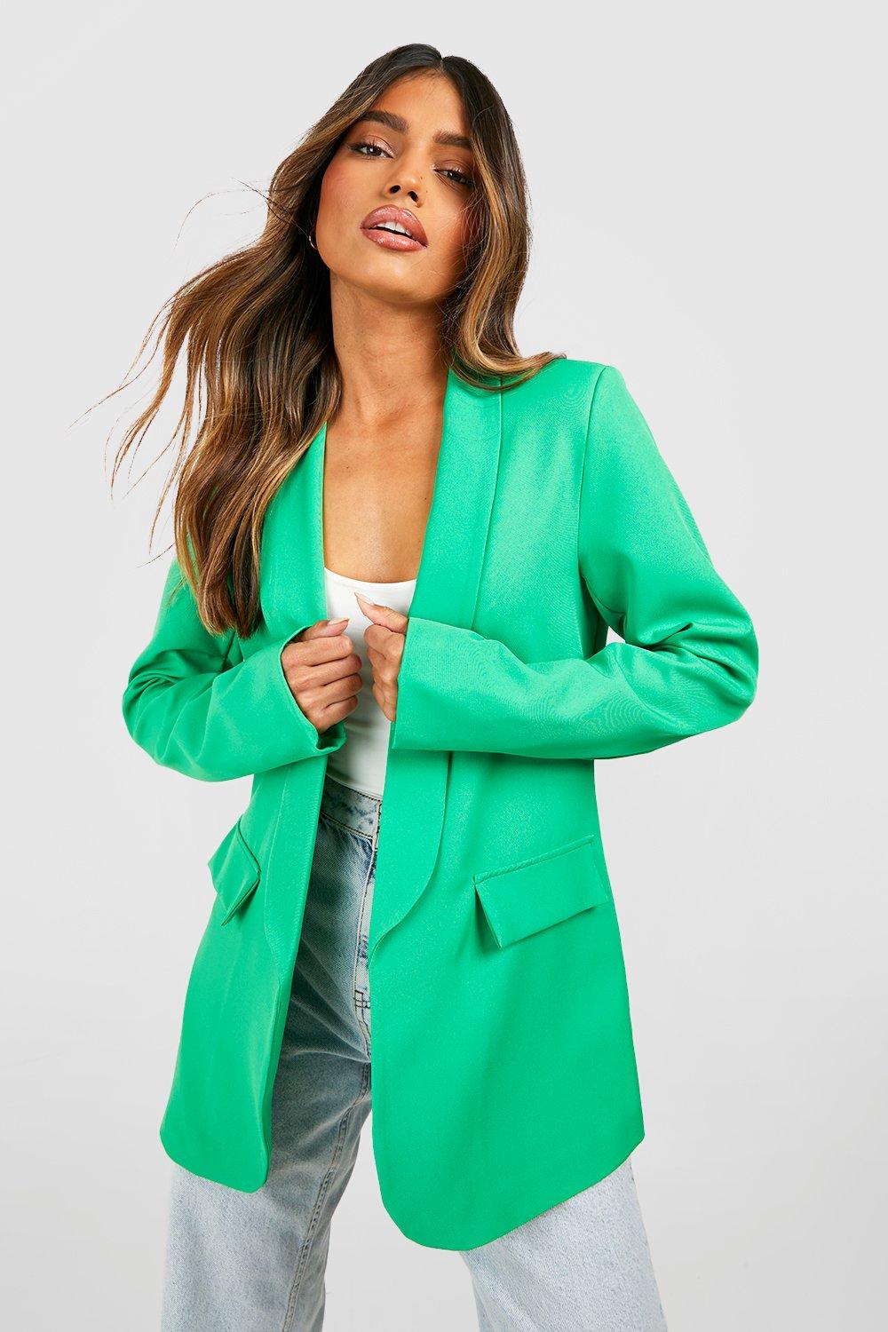 womens longline curved hem relaxed fit tailored blazer - green - 14, green