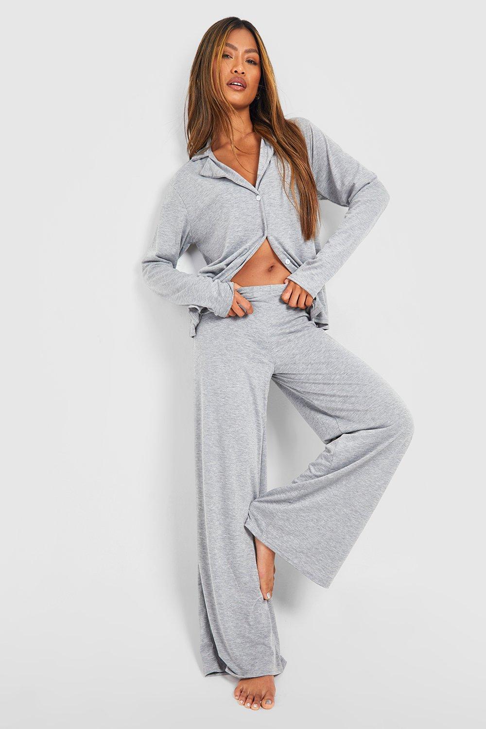 Image of Pantaloni pigiama a gamba ampia in jersey, Grigio