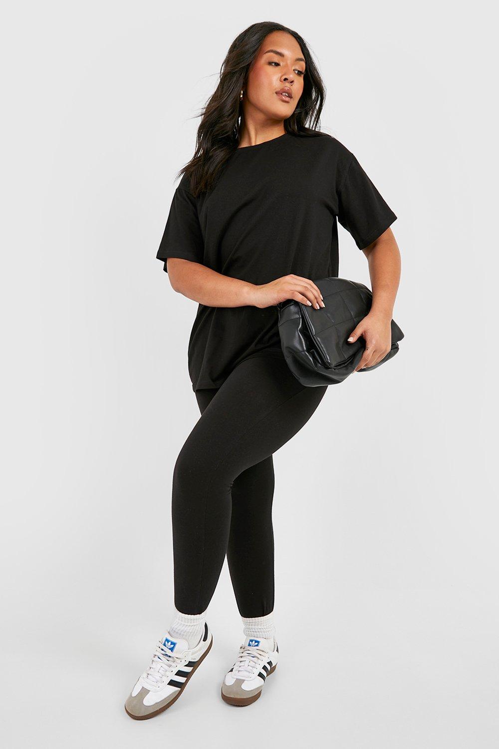Womens Plus Oversized T-Shirt And Legging Set - Black - 16, Black