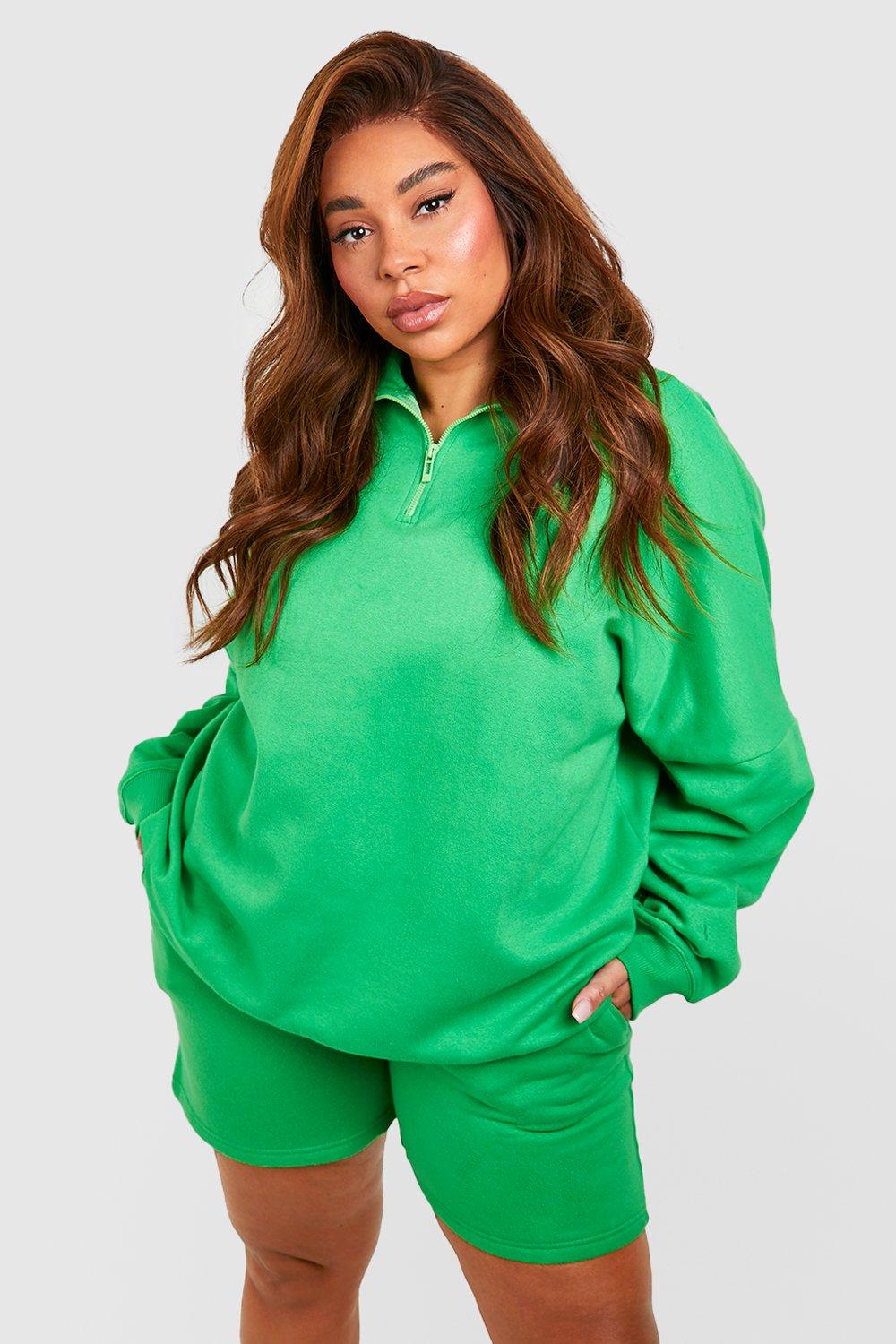 Womens Plus Oversized Half Zip Short Tracksuit - Green - 22, Green