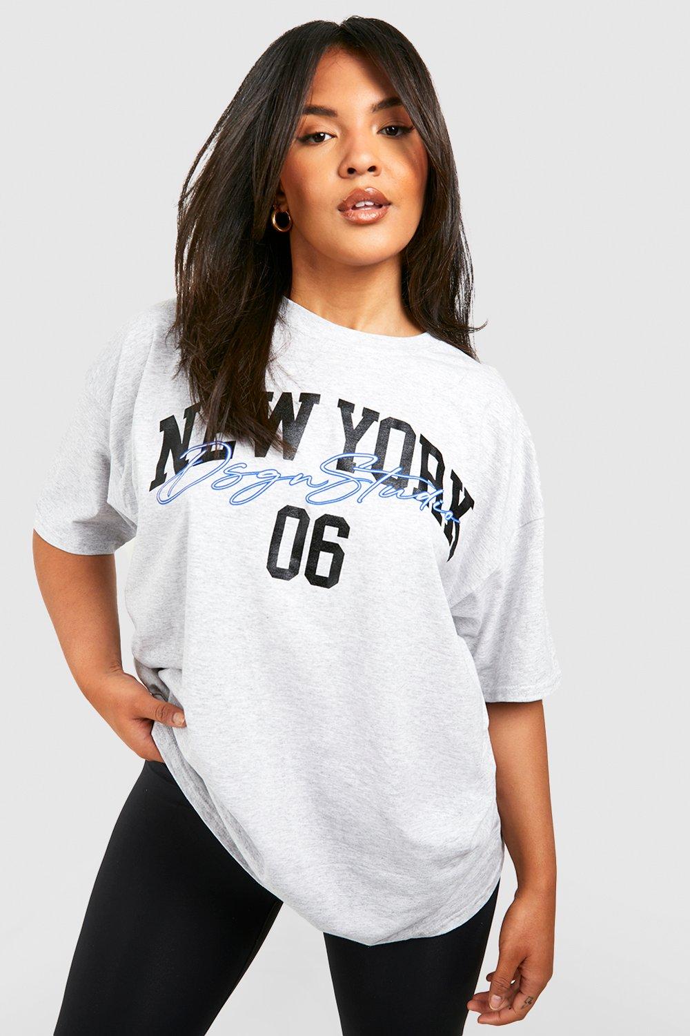 Image of T-shirt Plus Size con scritta New York, Grigio