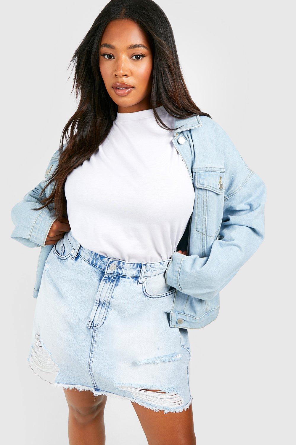 Womens Plus Ripped Denim Washed Mini Skirt - Blue - 18, Blue