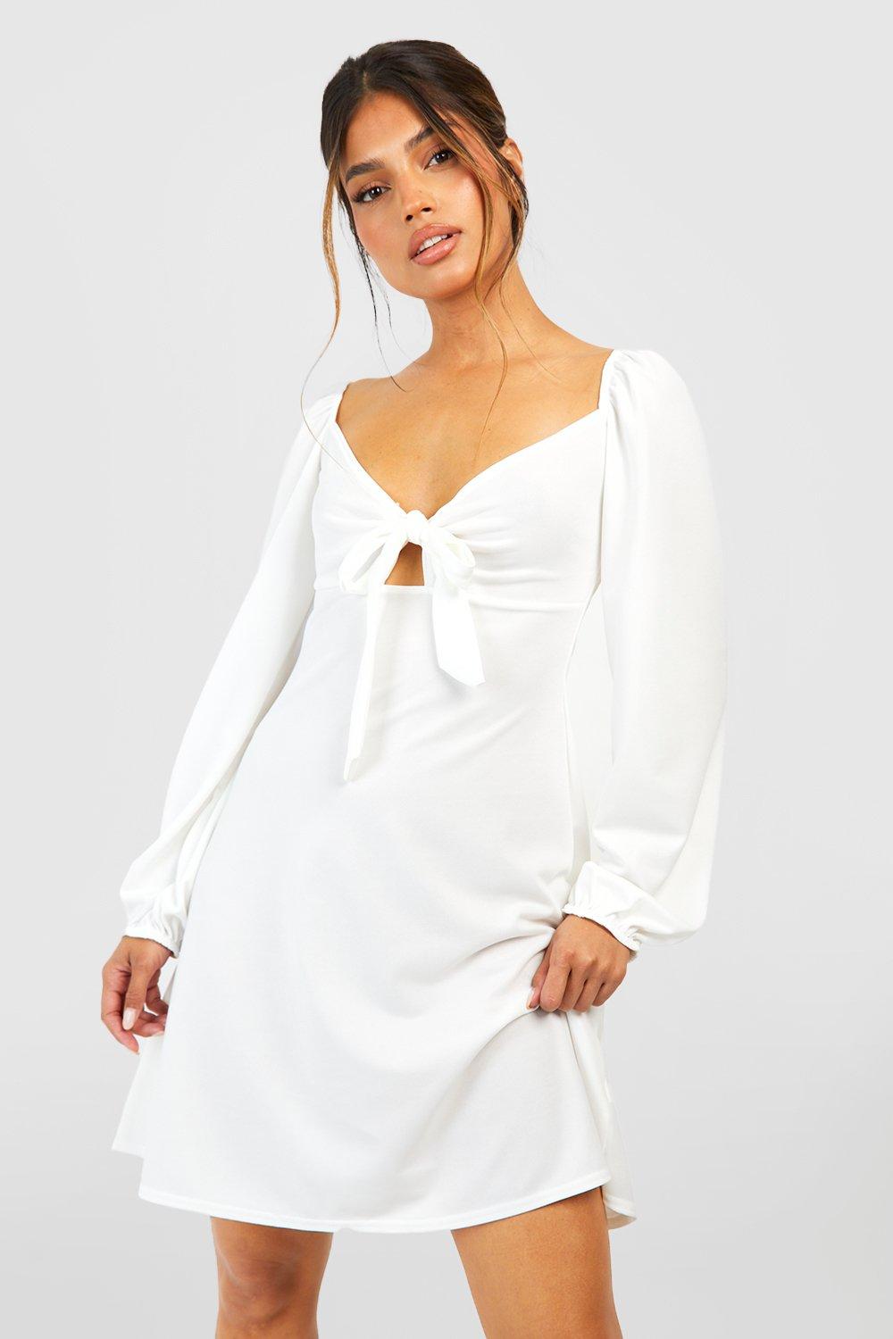 Boohoo Zonnejurk Met Strik En Ballonmouwen, Ivory