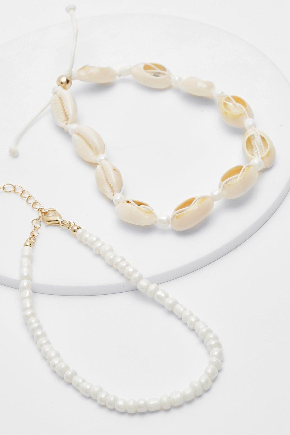 Image of Cavigliere con conchiglie e perle - set di 2 paia, Bianco