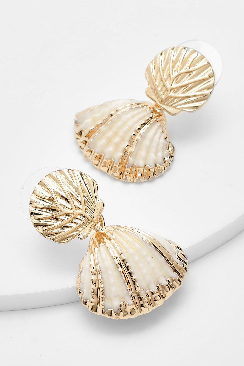 Womens Gold Fleck Shell Drop Earrings - White - One Size, White