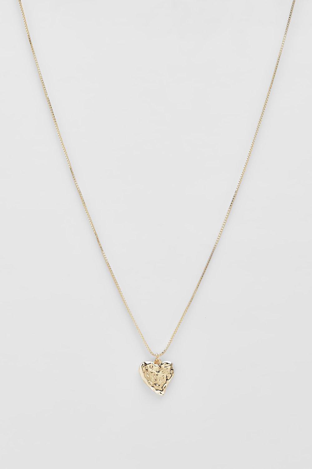 Womens Hammered Heart Drop Necklace - Gold - One Size, Gold