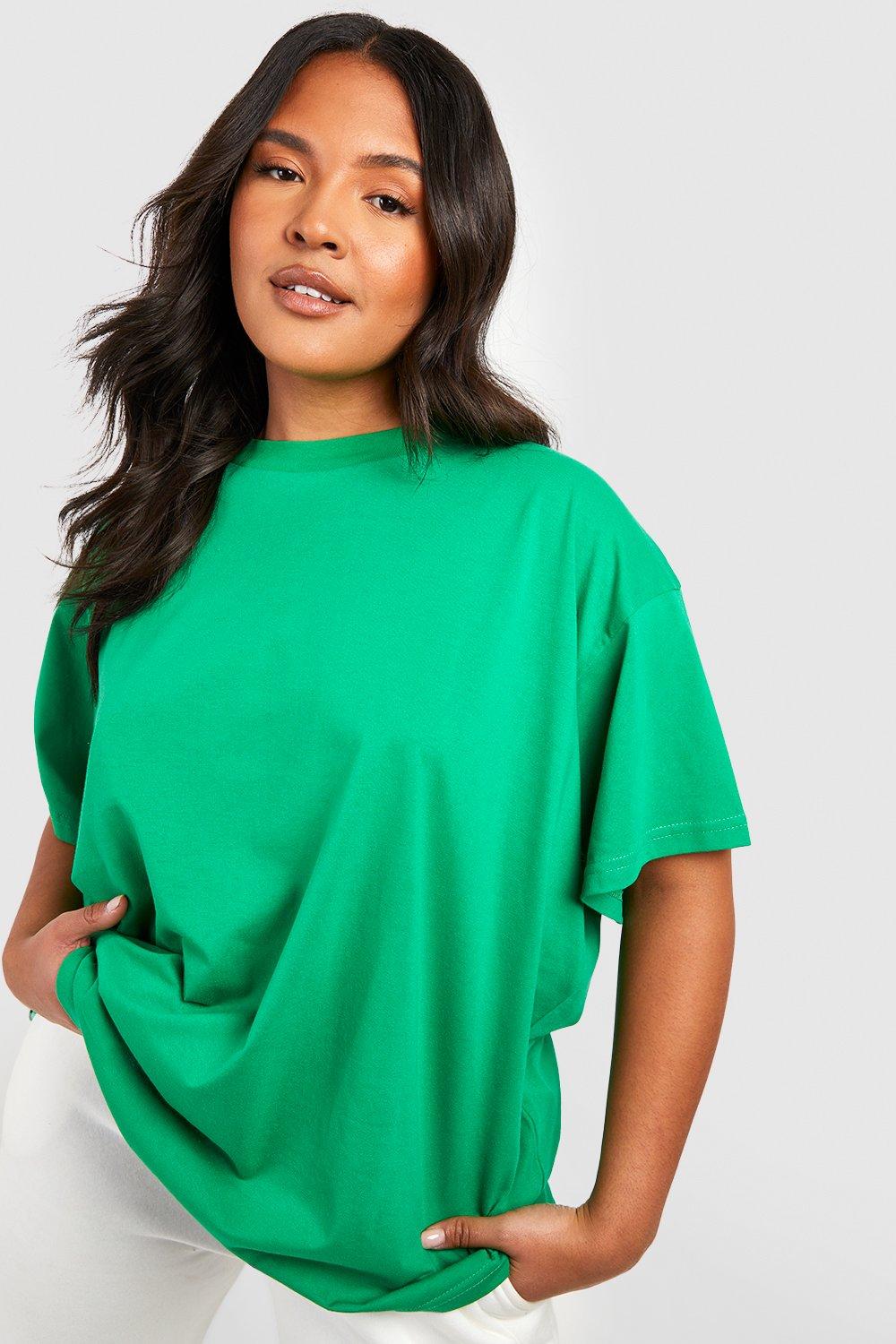 Image of T-shirt Plus Size oversize Basic a girocollo in cotone, Verde