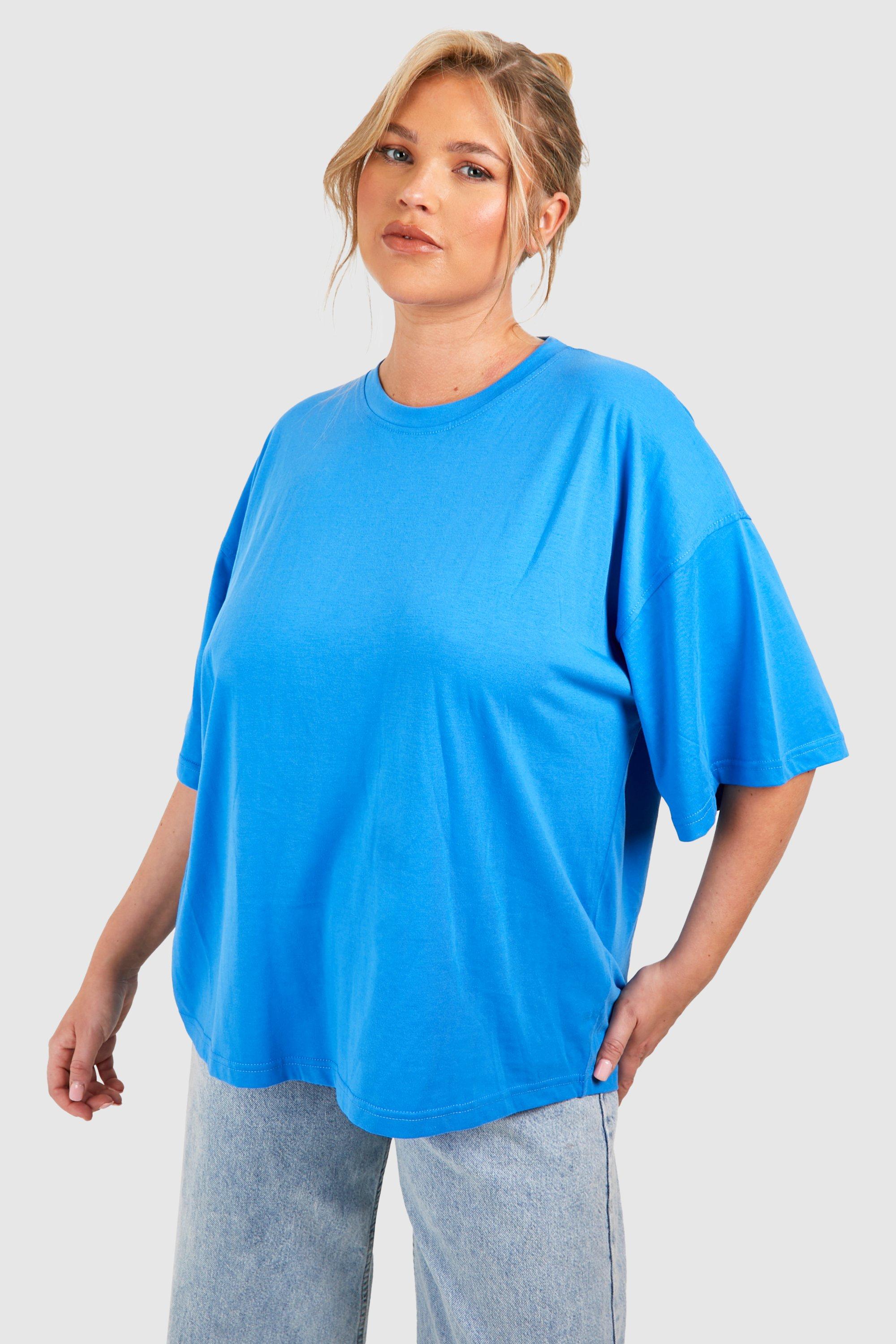 Image of T-shirt Plus Size oversize Basic a girocollo in cotone Brights, Azzurro