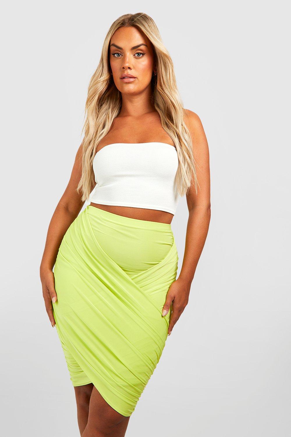 Boohoo Plus Strak Gekruist Mini Rokje, Lime