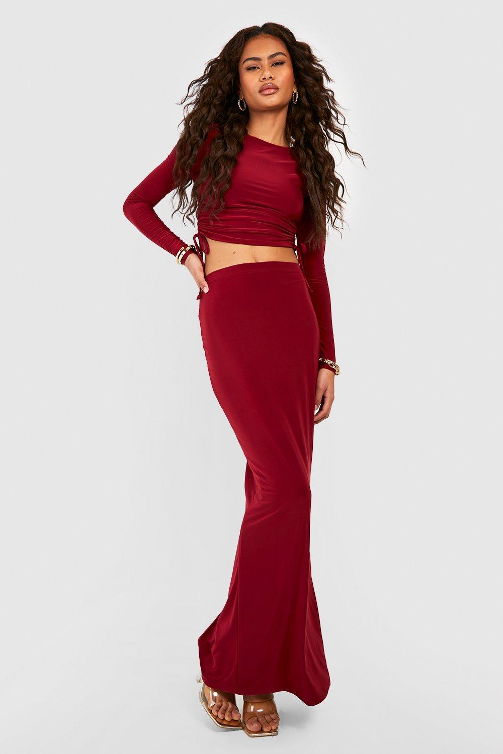 Womens Slinky High Waisted Maxi Skirt - Brown - 10, Brown