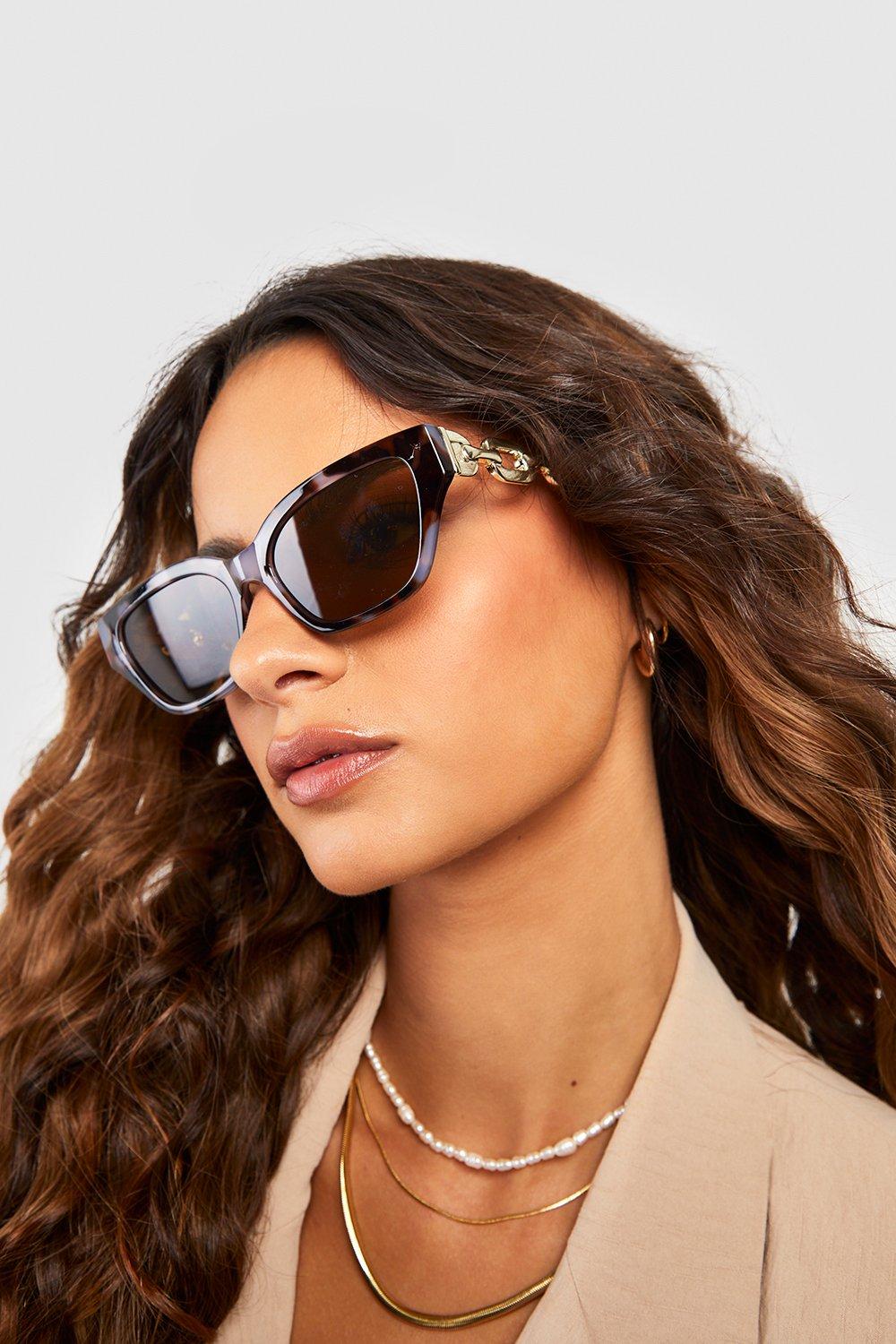 Womens Chain Side Cat Eye Sunglasses - Brown - One Size, Brown