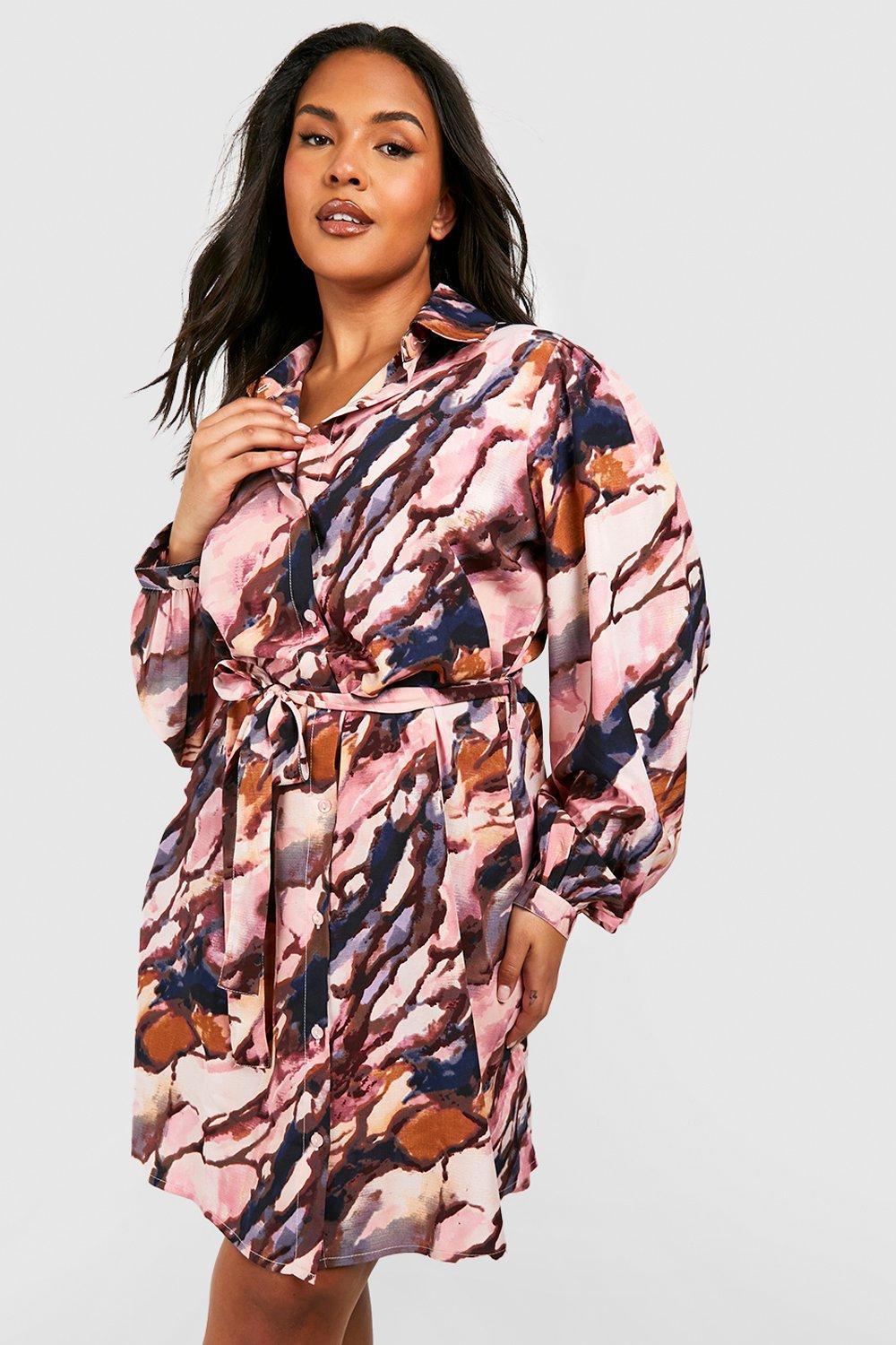 Image of Vestito camicia Plus Size con stampa, Pink
