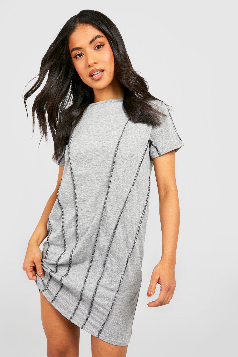 Womens Petite Contrast Seam T-Shirt Dress - Grey - 12, Grey