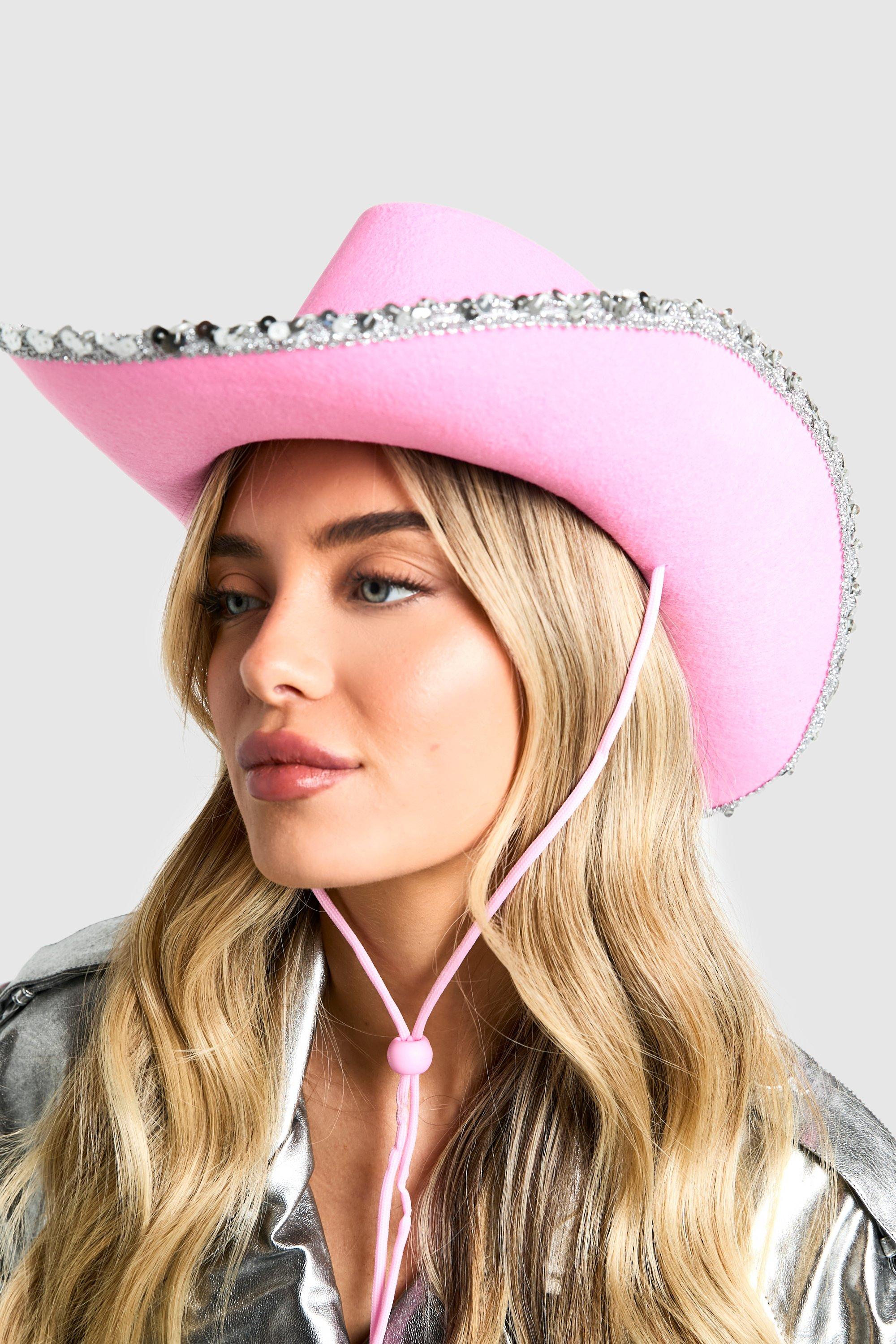 Womens Pink Sequin Western Cowboy Hat - One Size, Pink