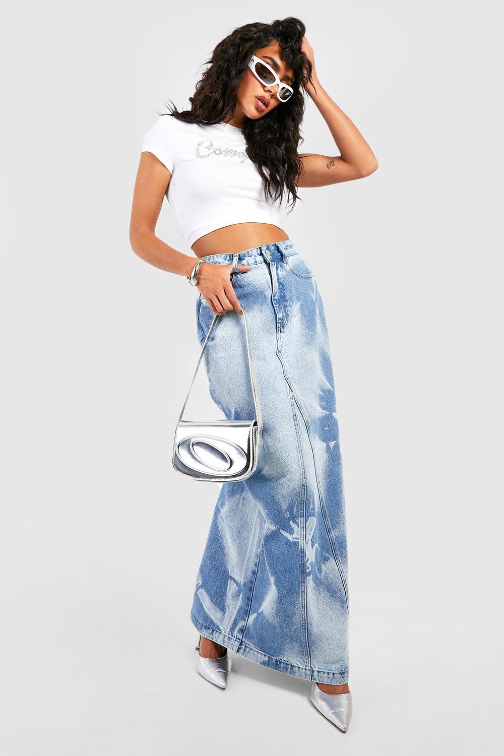 Boohoo Acid Wash Gebleekte Maxi Spijkerrok, Bleach Wash