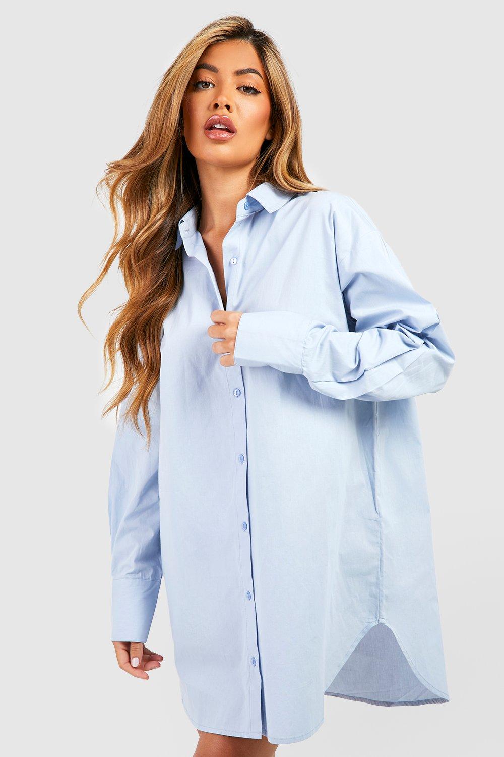 Womens Cotton Oversized Night Shirt - Blue - 10, Blue