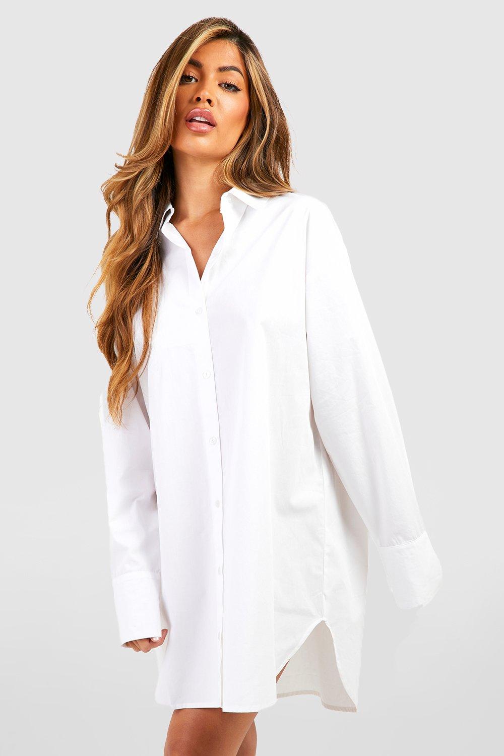 Womens Cotton Oversized Night Shirt - White - 16, White