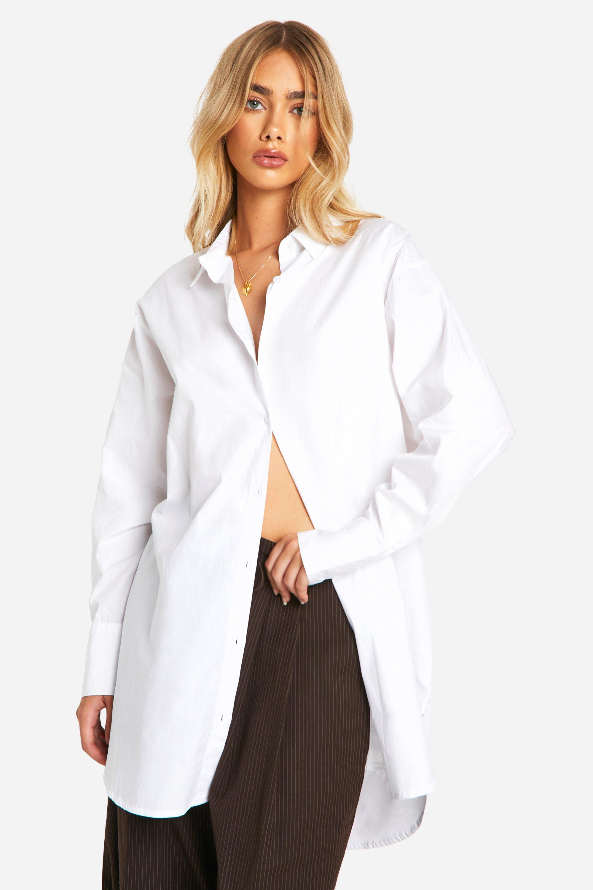 Womens Cotton Oversized Shirt - White - 10, White