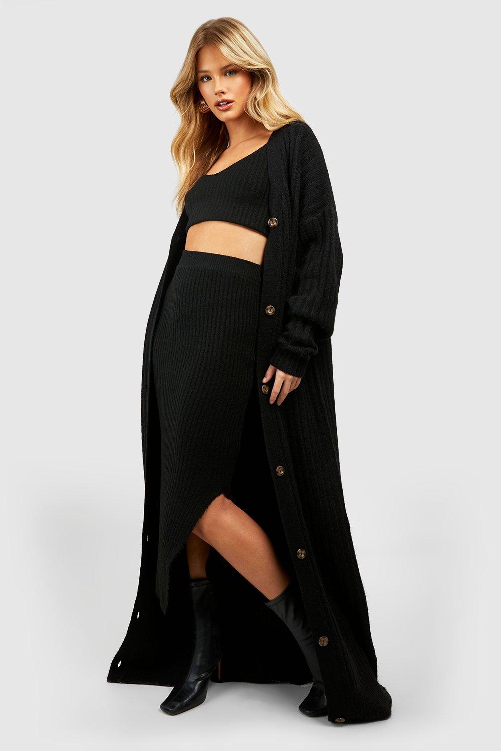 Boohoo Zachte Gebreide Midi Rok, Black