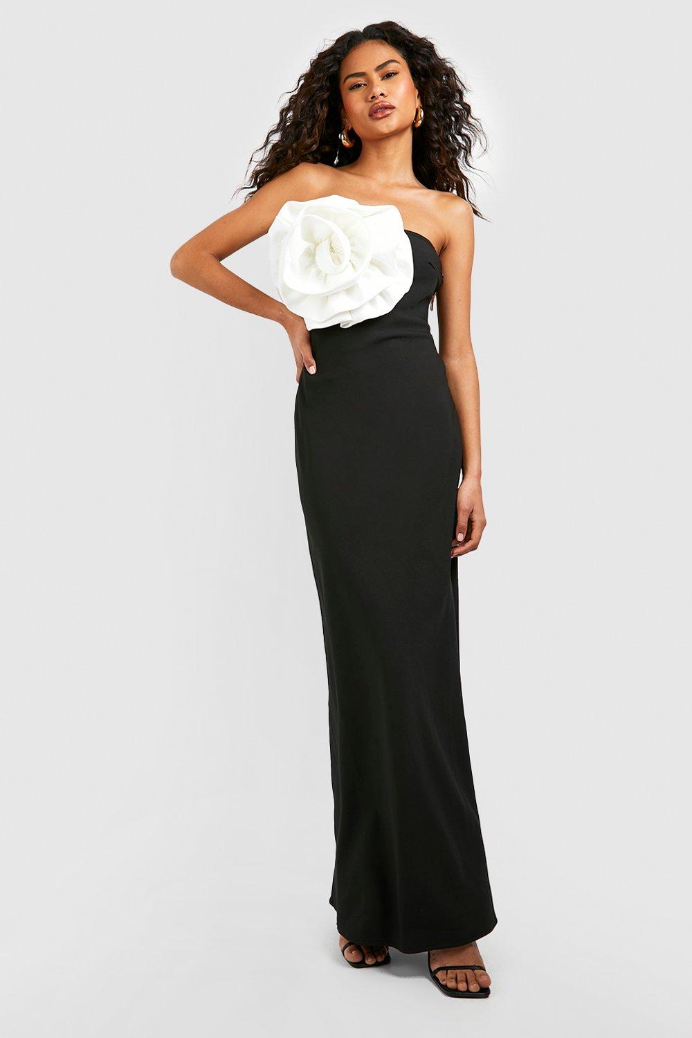 Vintage Evening Dresses, Vintage Formal Dresses Womens Rose Detail Bandeau Maxi Dress - Black - 14 $55.00 AT vintagedancer.com
