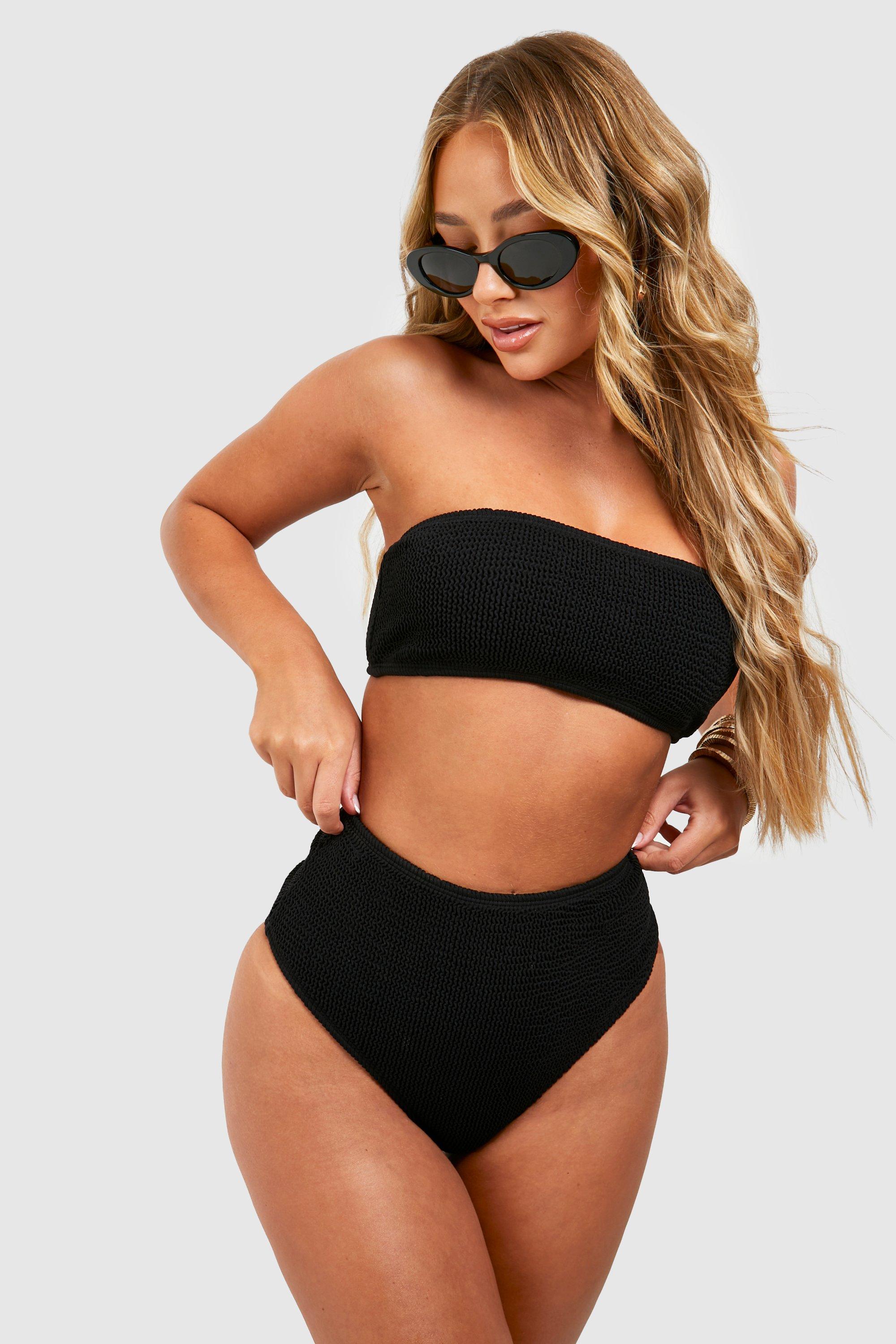 Image of Slip bikini Premium a vita alta effetto goffrato, Nero