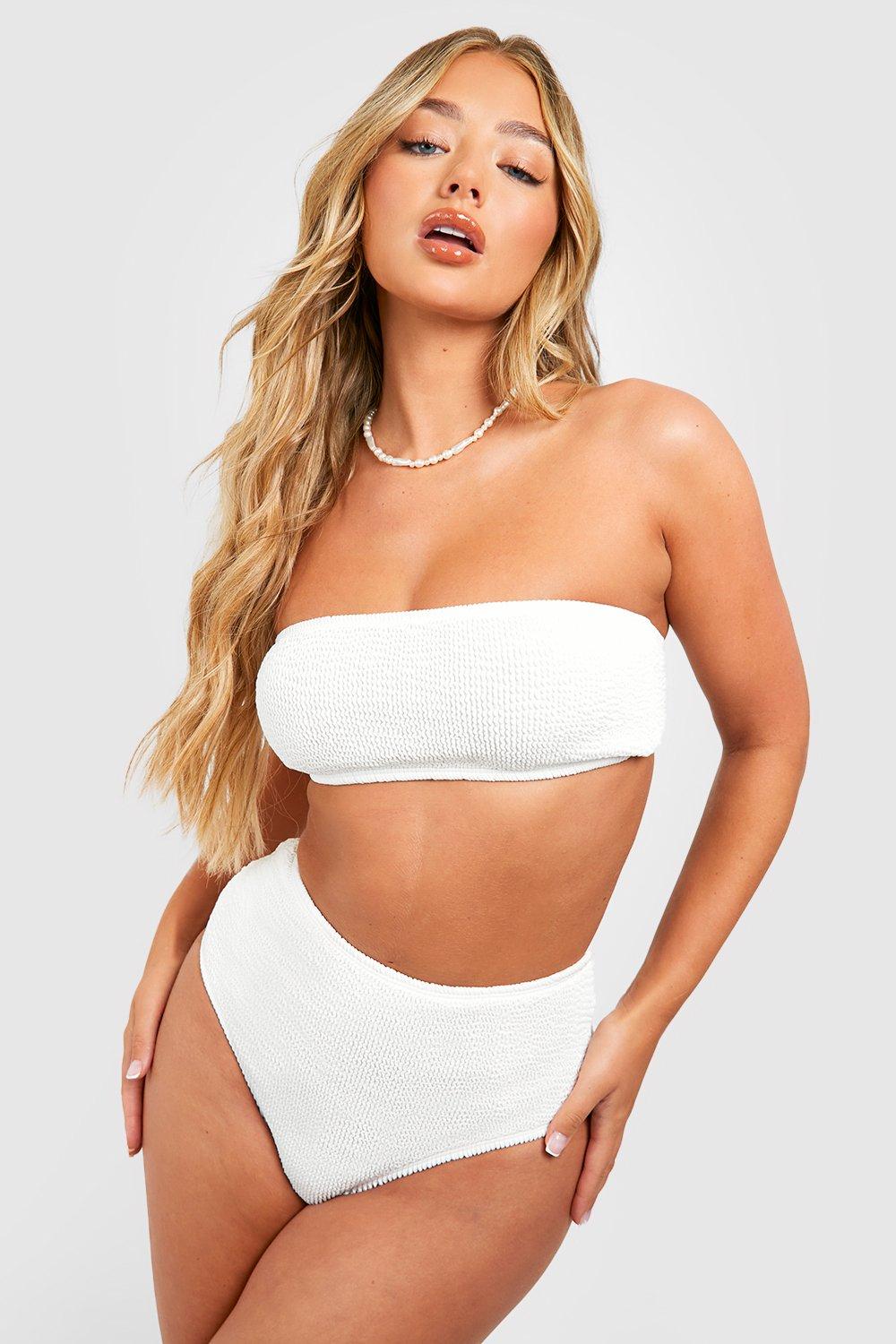 Image of Top bikini a fascia Premium effetto goffrato, Bianco