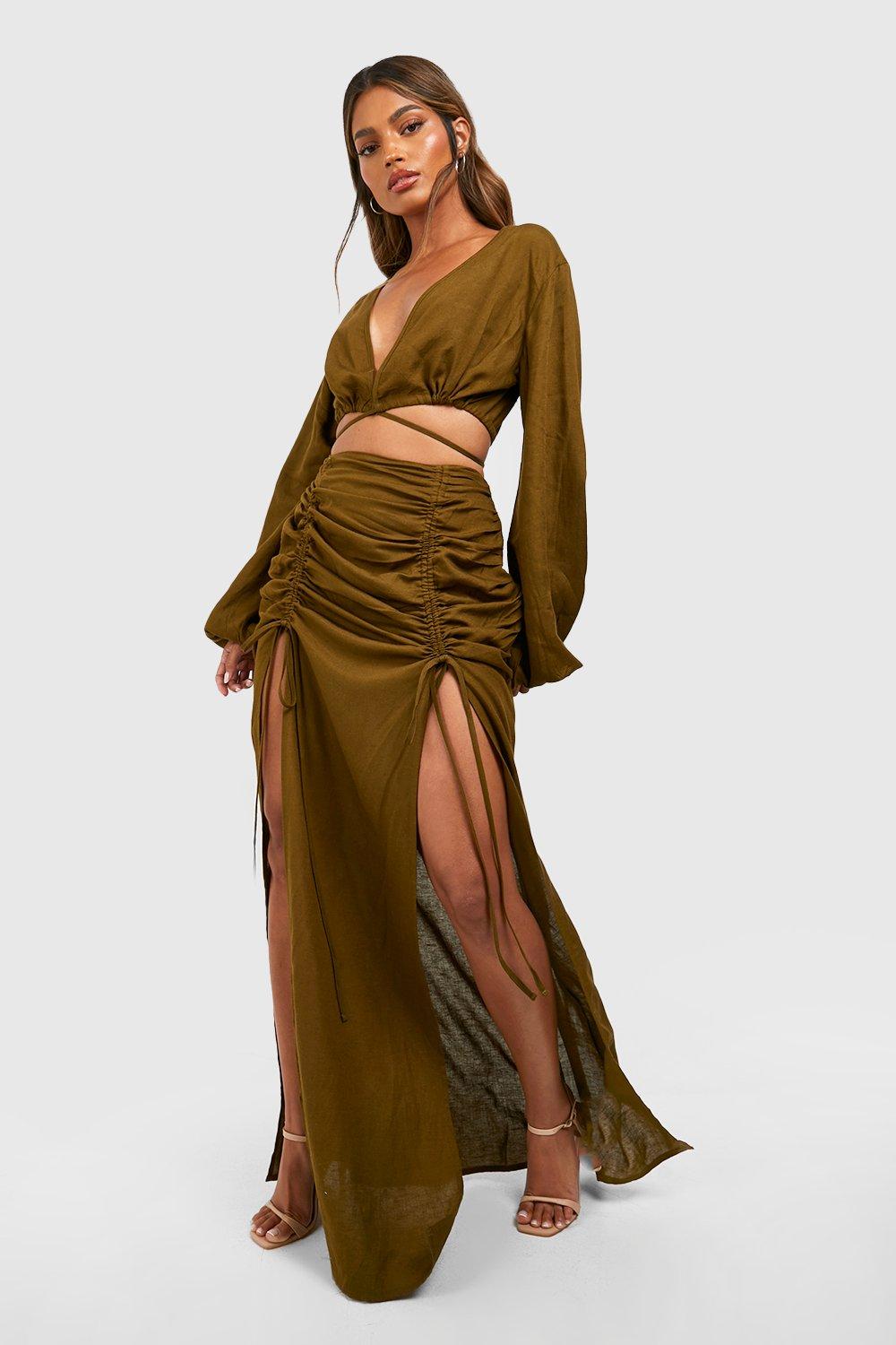 Ensemble Avec Crop Top Et Jupe Longue - Vert Kaki - 34, Vert