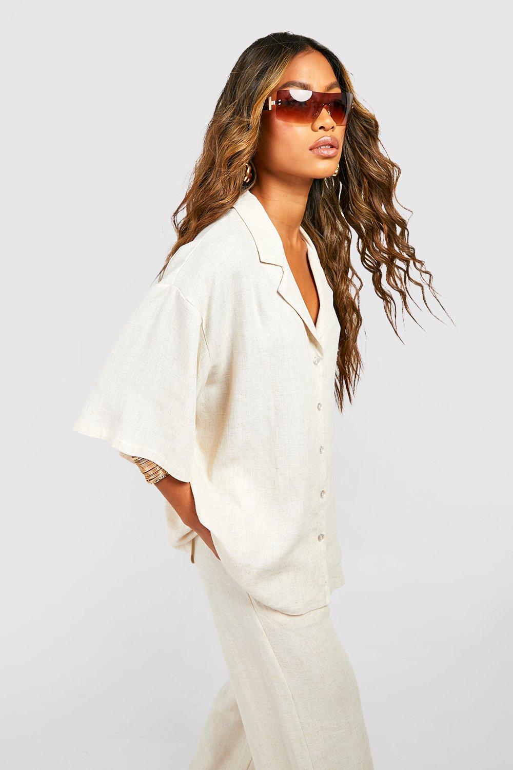Image of Camicia a maniche corte in lino, Beige