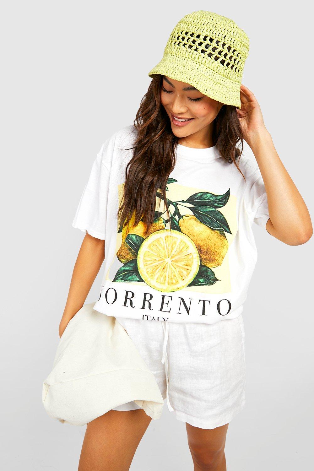 Image of T-shirt oversize con scritta Sorrento Lemon, Bianco