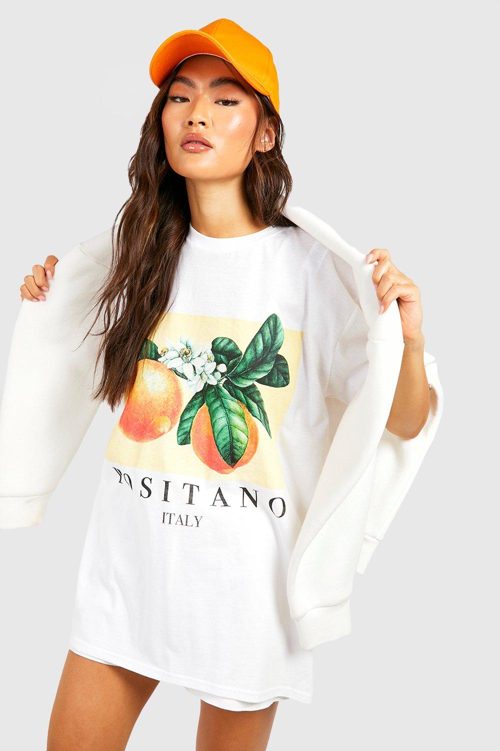 Image of T-shirt oversize con frutta Positano, Bianco