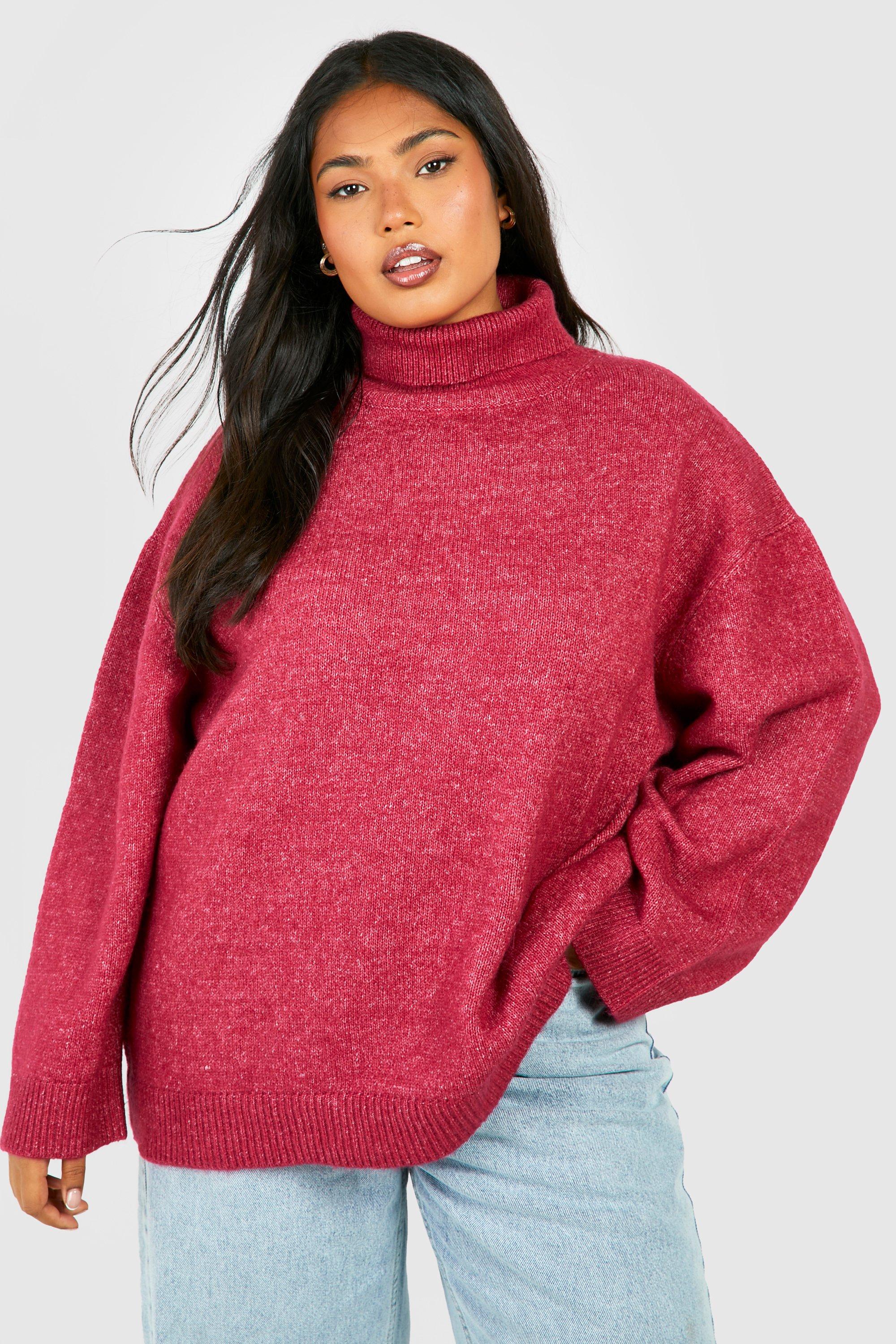 Image of Maglione Plus Size in maglia morbida con collo alto, Pink