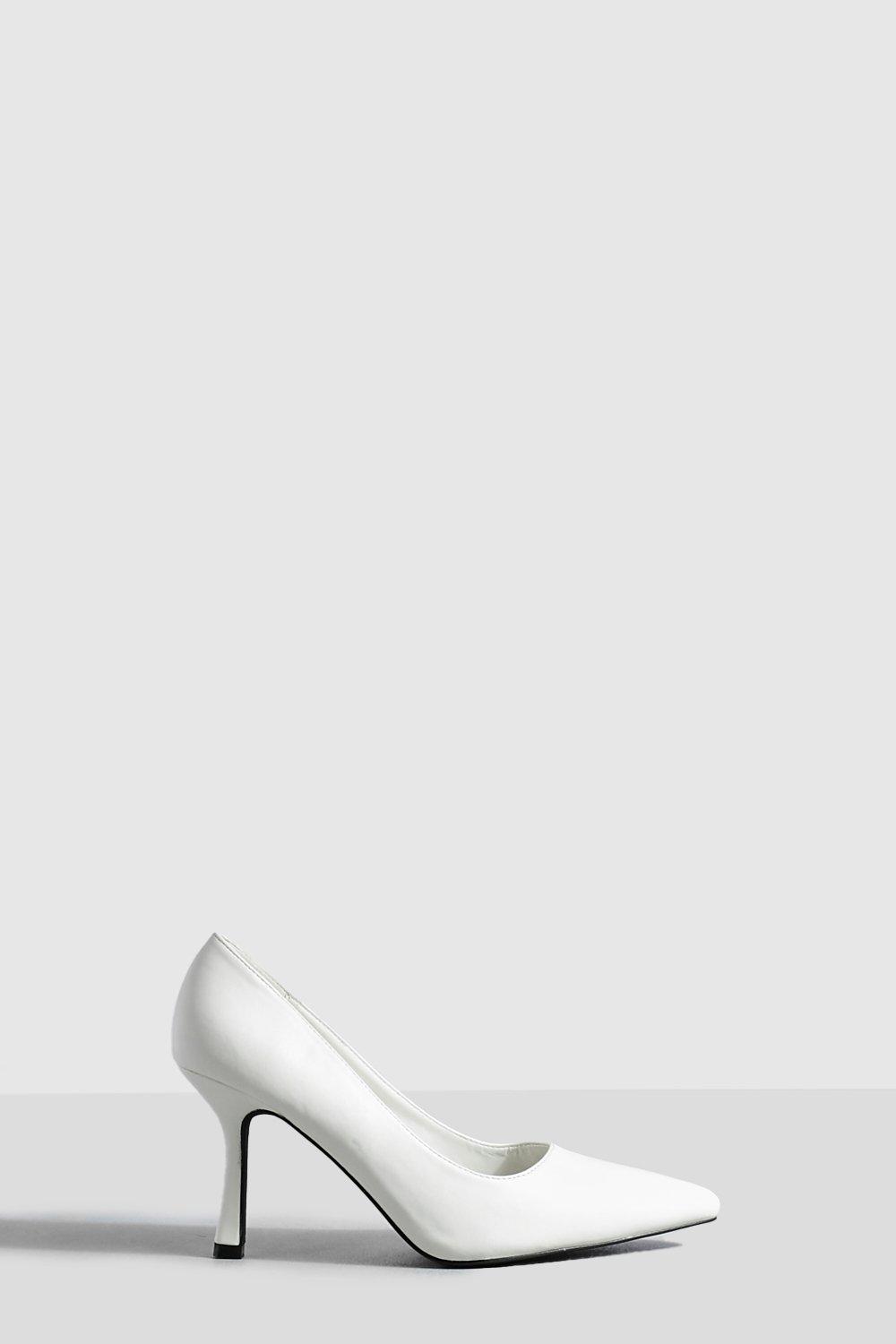 Womens Wide Fit Low Stiletto Court Shoe - White - 7, White