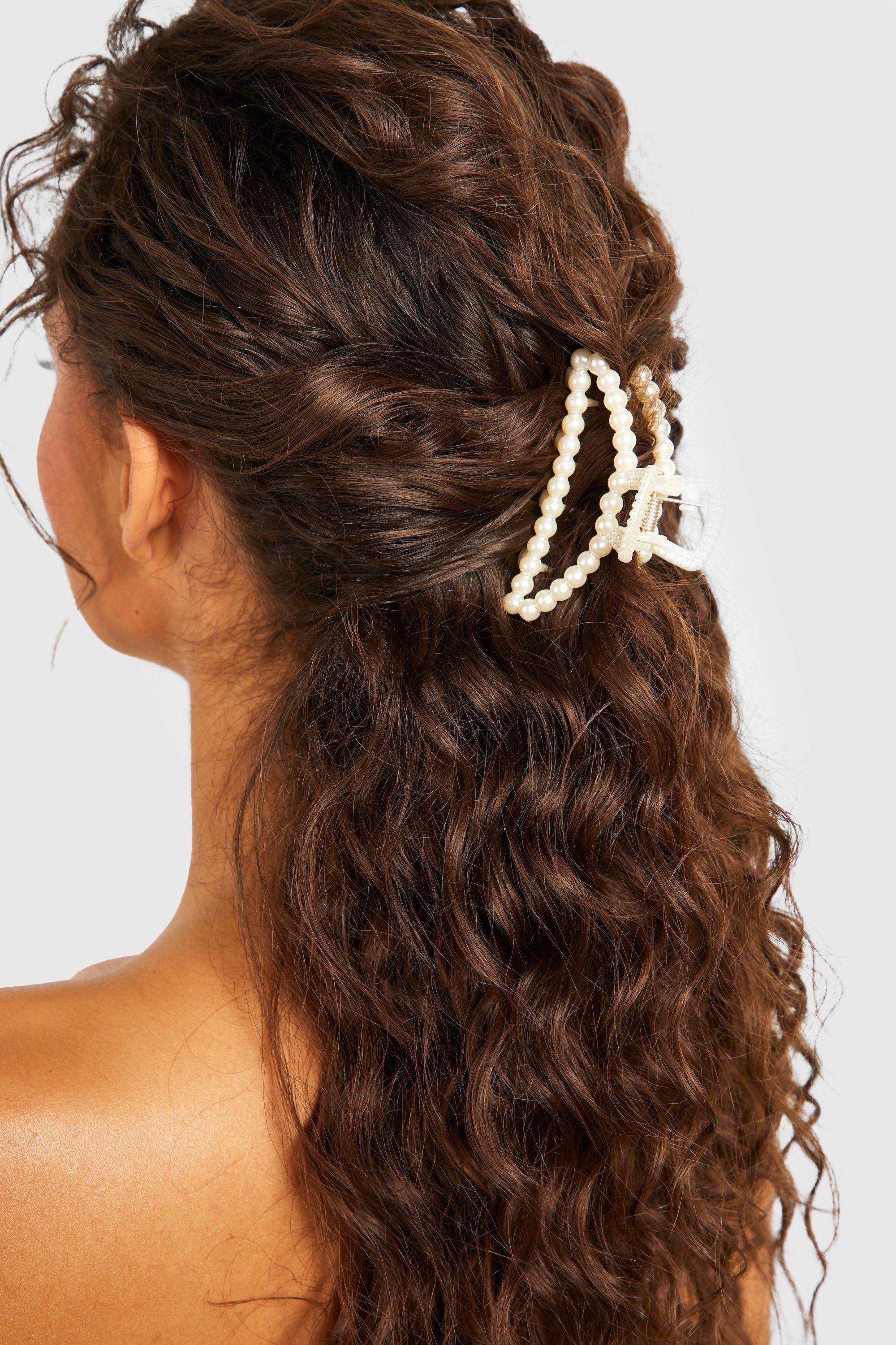 Image of Pinza per capelli curva con perle, Bianco