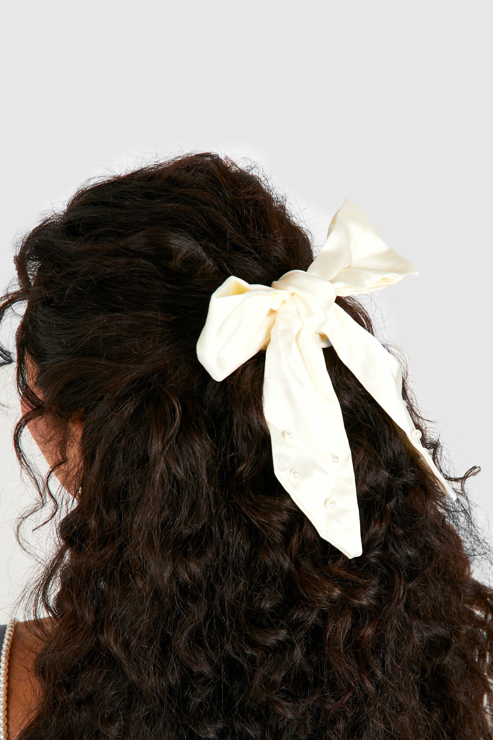 Click to view product details and reviews for Womens Oversized Pearl Satin Cream Bow White One Size White.