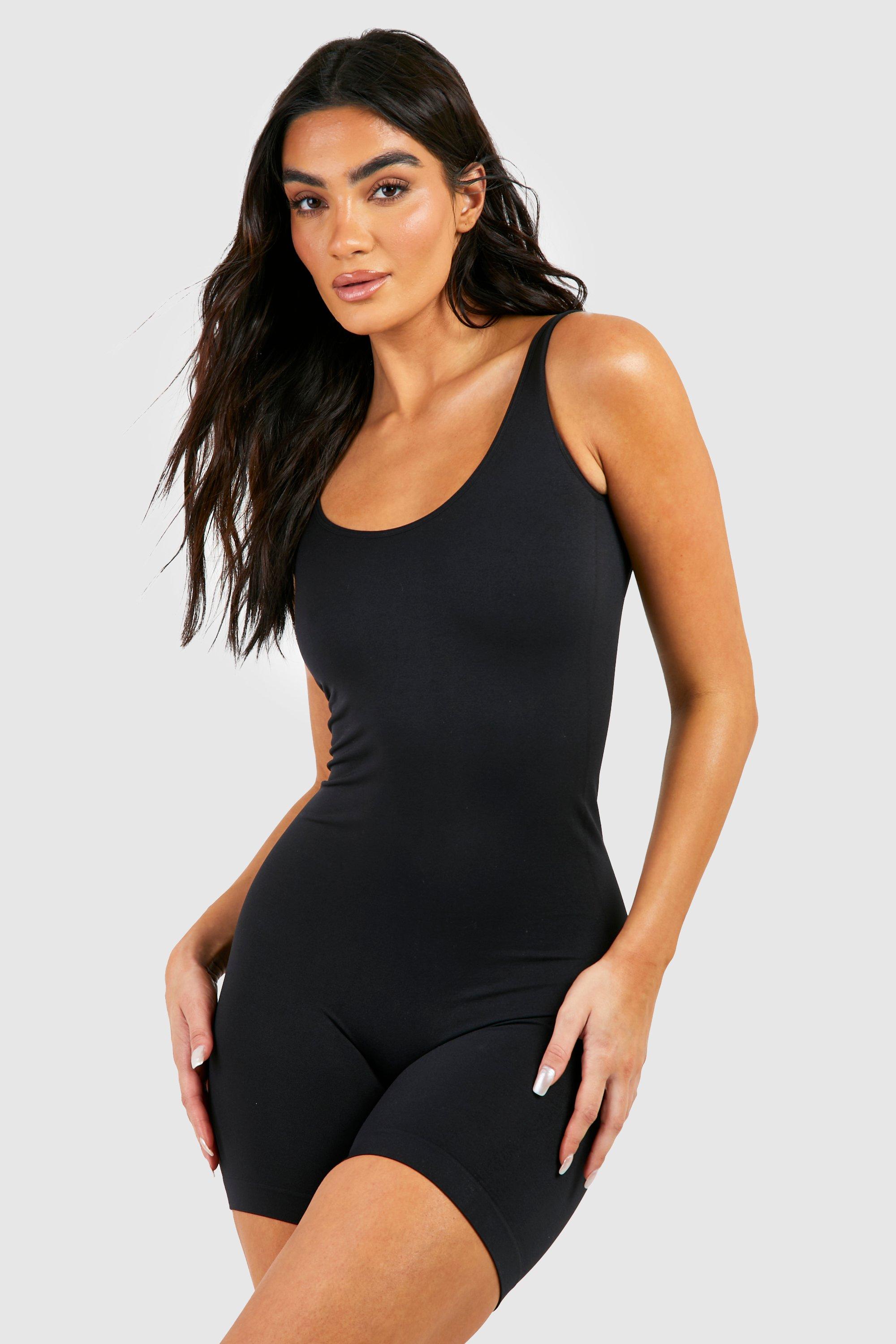 womens seamless control shaping low back leotard - black - m, black