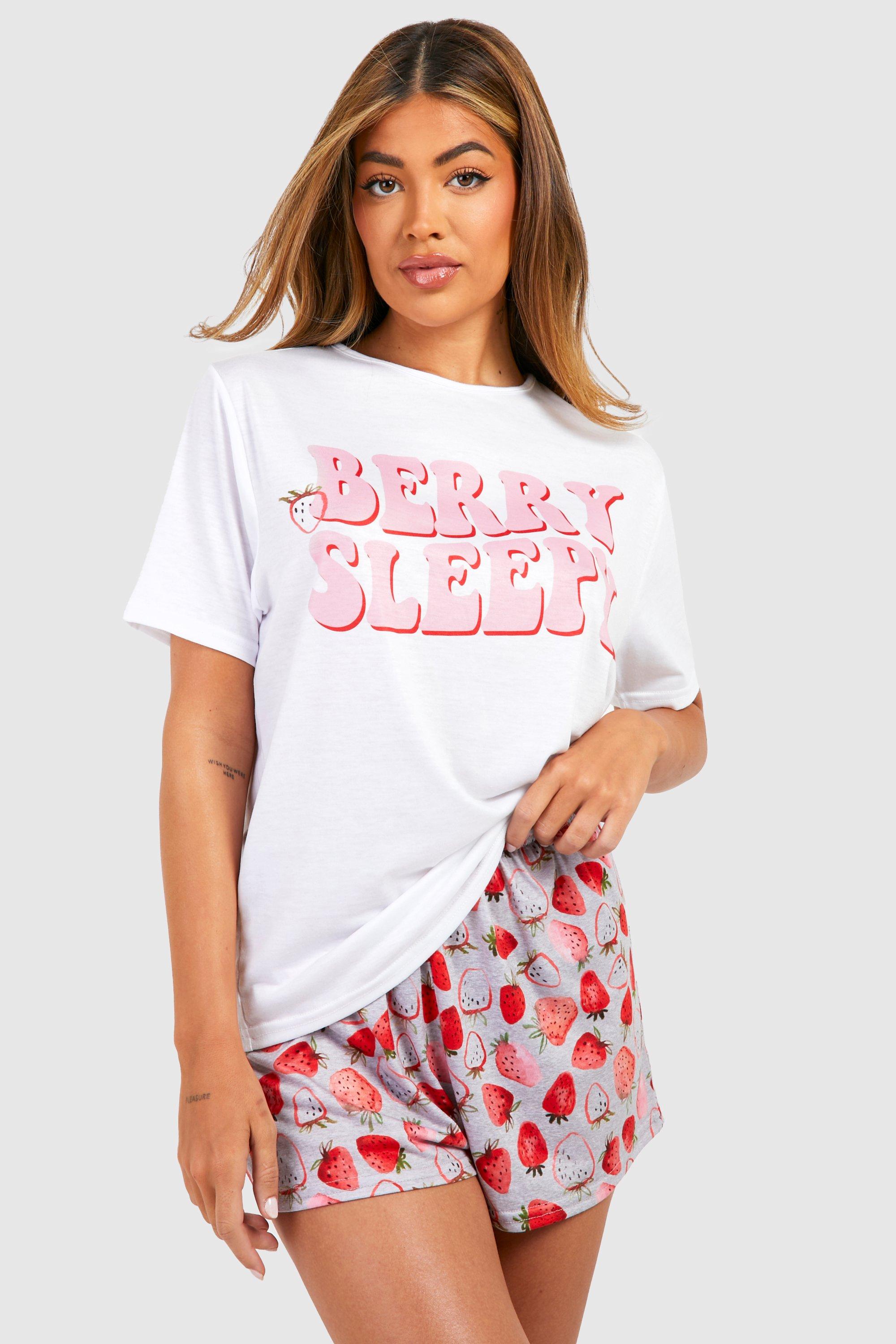 Image of Set pigiama corto in jersey con scritta Berry Sleepy, Bianco