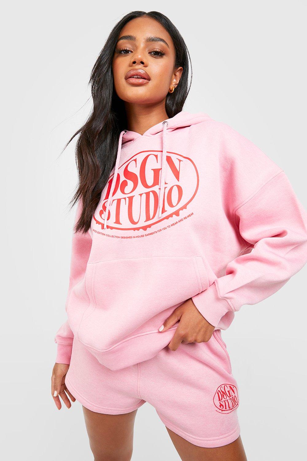 Womens Dsgn Studio Slogan Hooded Short Tracksuit - Pink - L, Pink